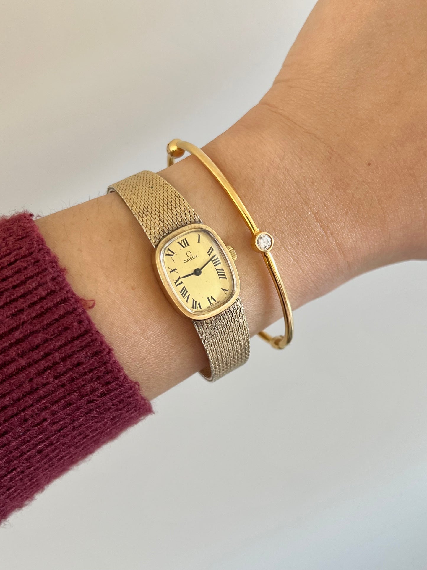 Omega Gold Mesh Bracelet Watch with Roman Dial