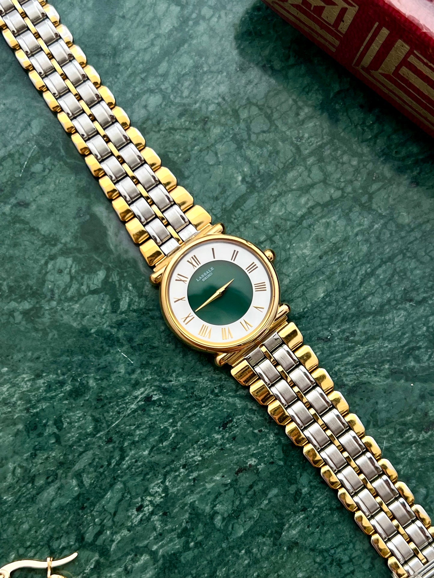 Seiko Lassale Emerald Poise Gold Women's Watch with Two Tone Bracelet