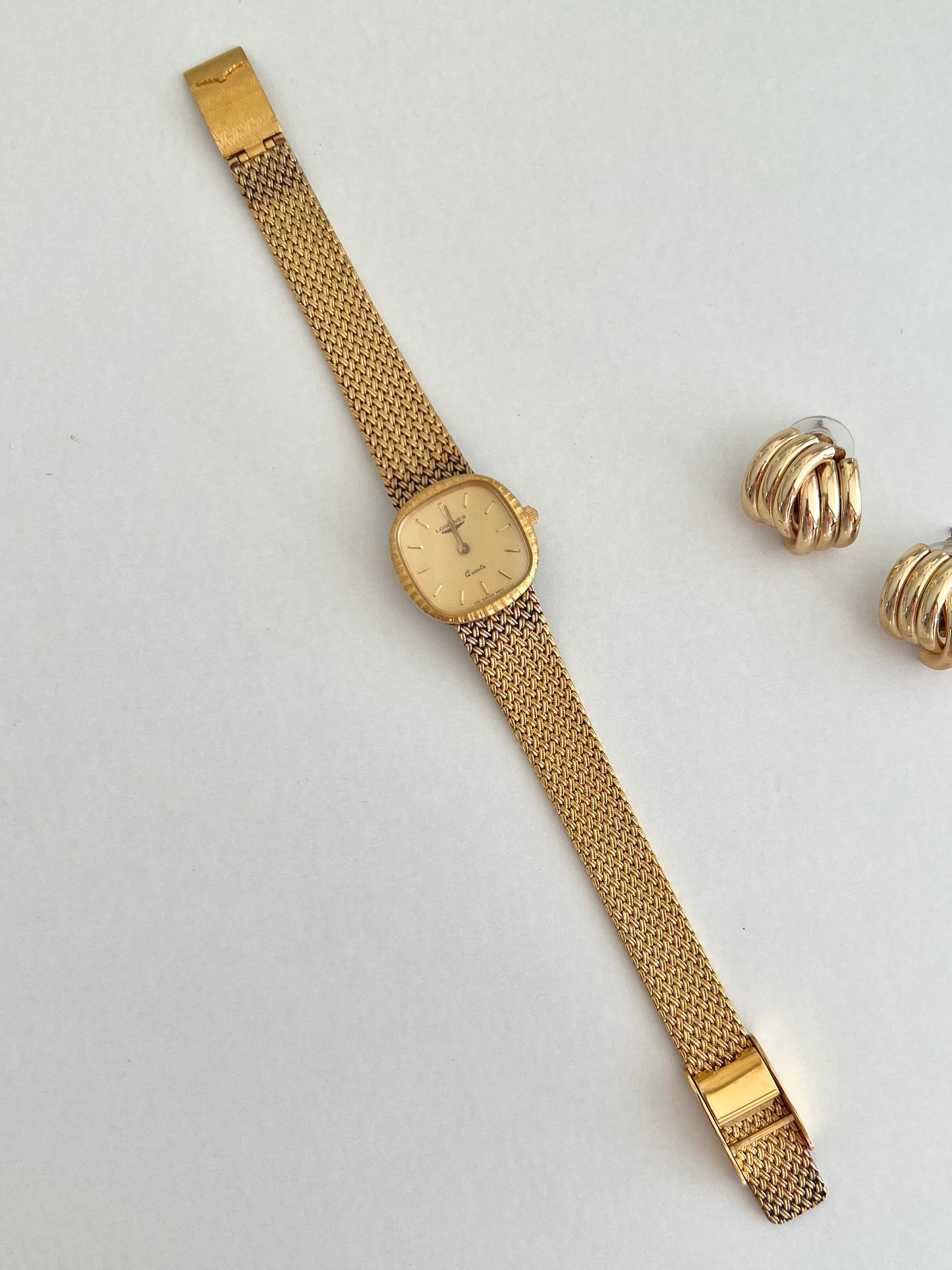 Longines Textured Gold Watch with Woven Bracelet