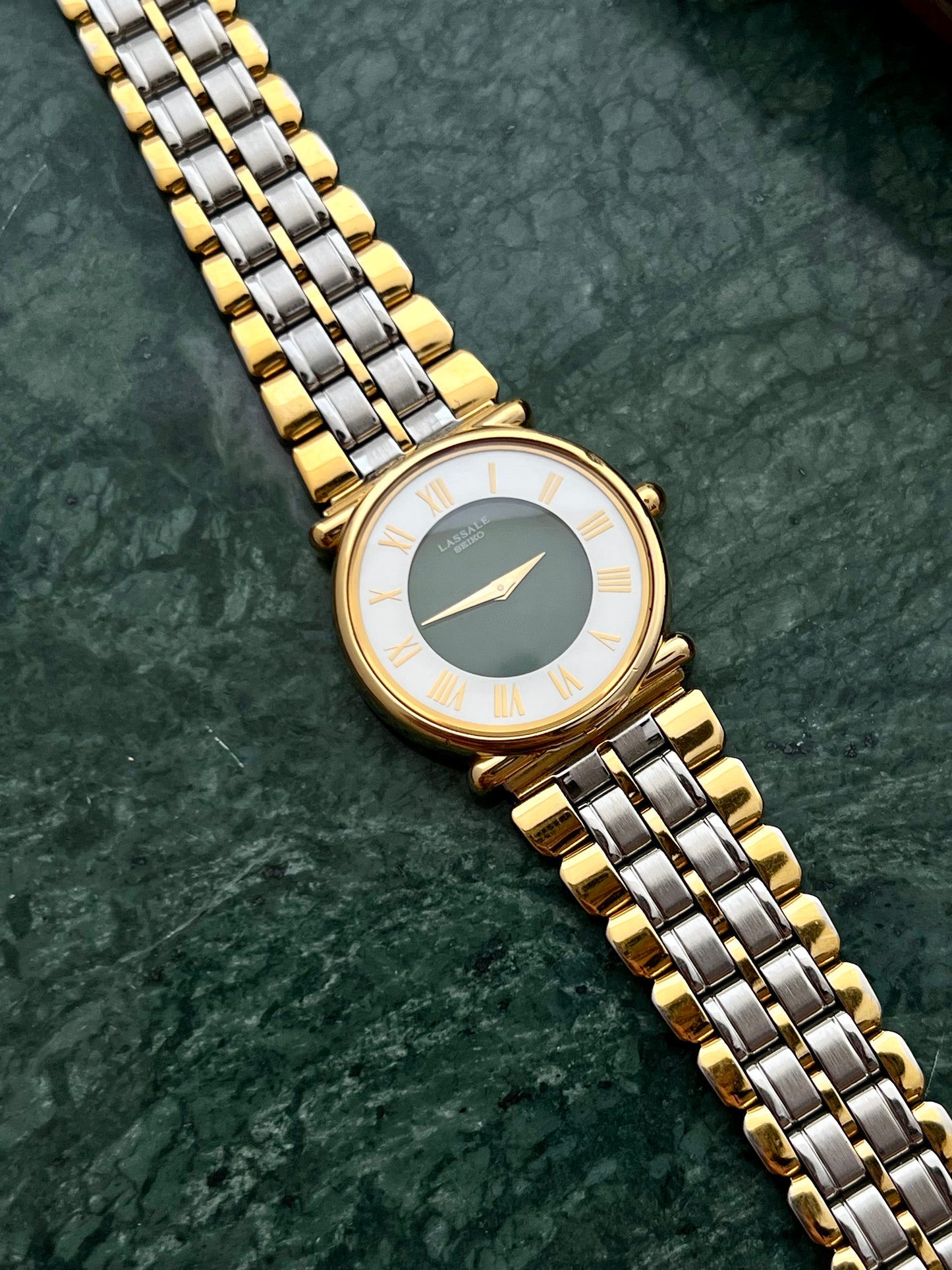 Seiko Lassale Emerald Poise Gold Women's Watch with Two Tone Bracelet