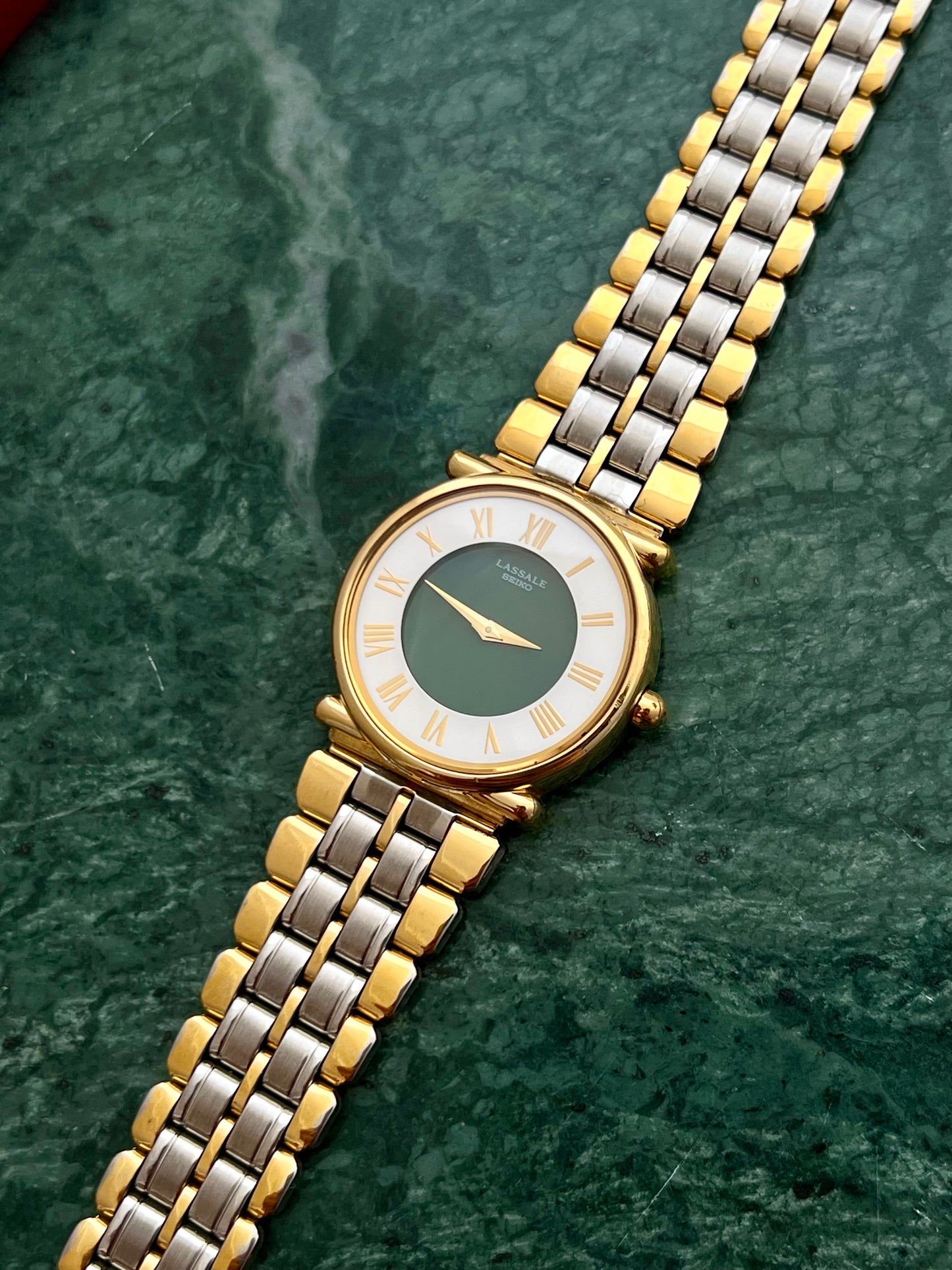 Seiko Lassale Emerald Poise Gold Women's Watch with Two Tone Bracelet