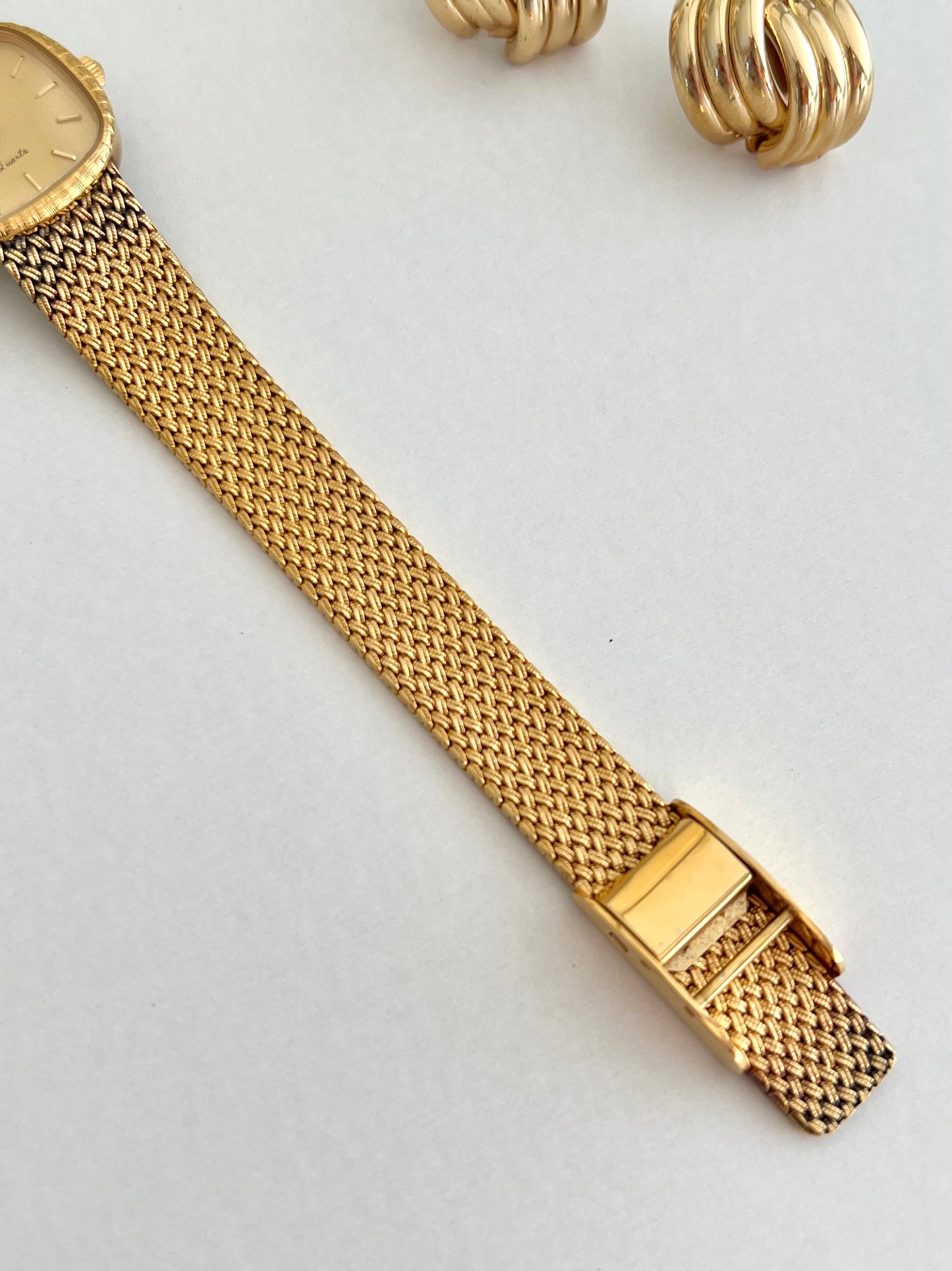Longines Textured Gold Watch with Woven Bracelet