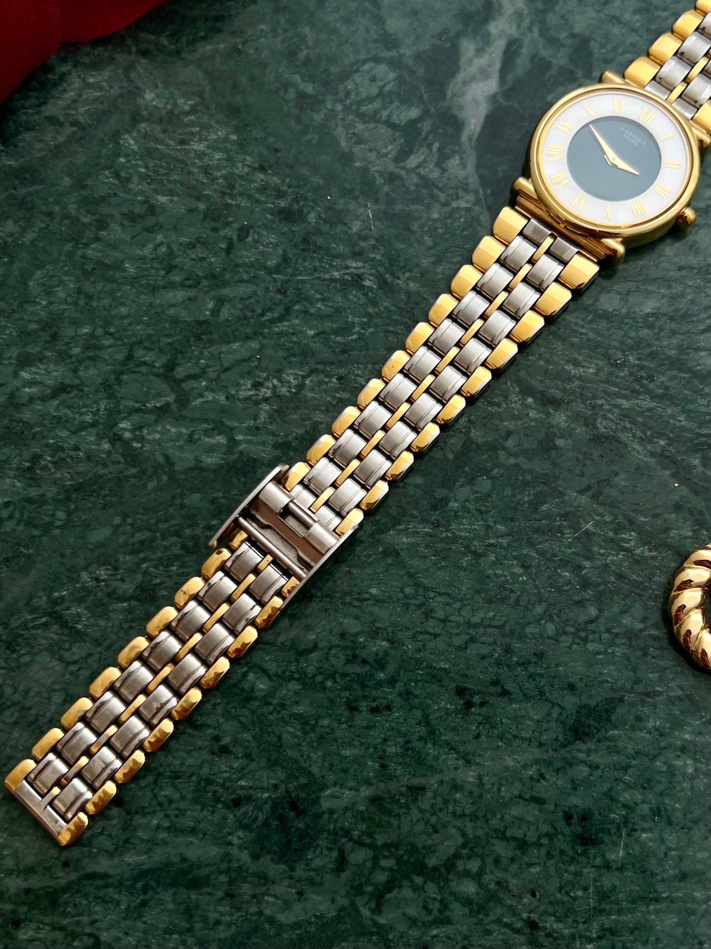 Seiko Lassale Emerald Poise Gold Women's Watch with Two Tone Bracelet