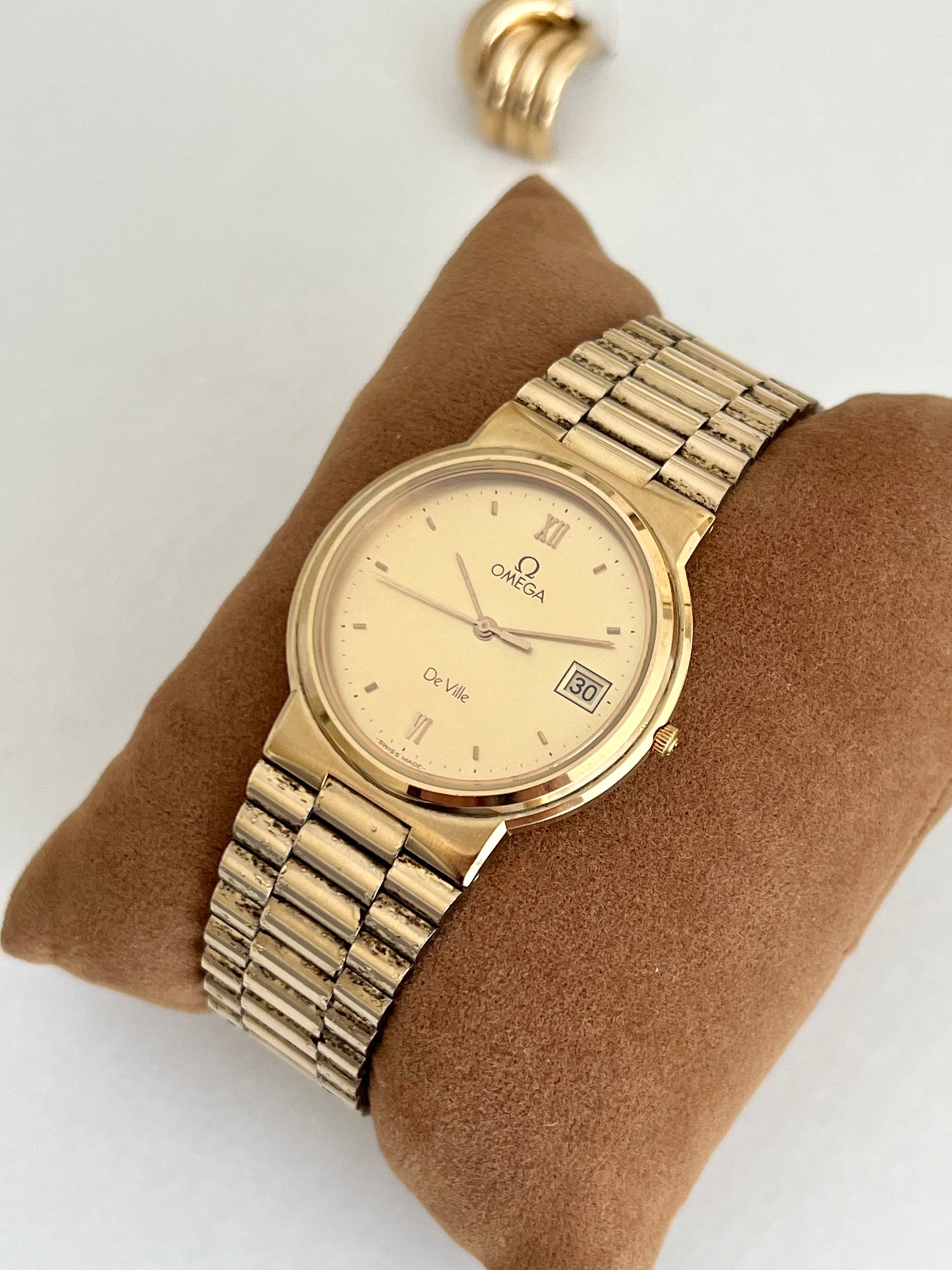 Omega De Ville Gold Tone Unisex Watch with Integrated Bracelet
