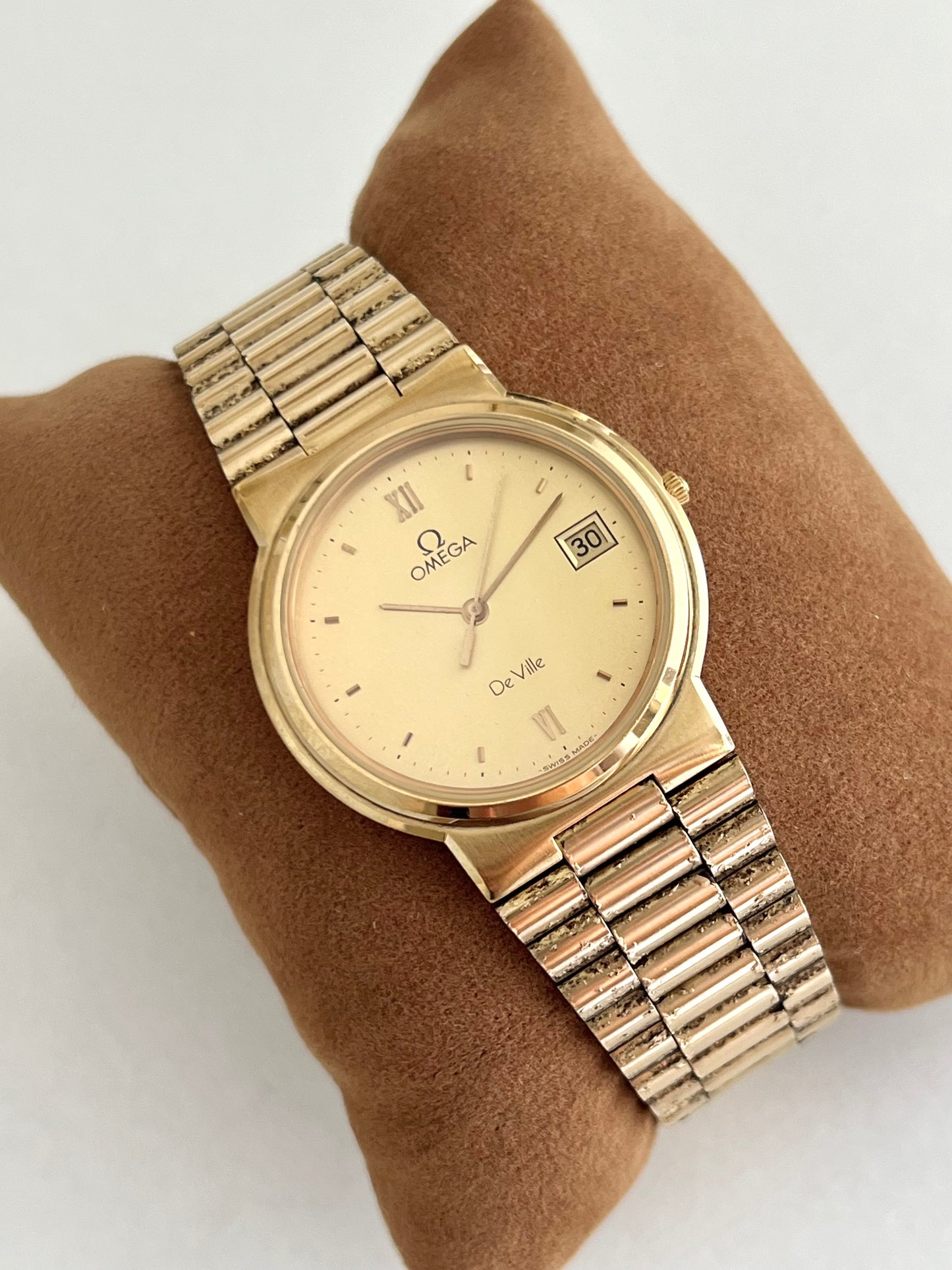 Omega De Ville Gold Tone Unisex Watch with Integrated Bracelet