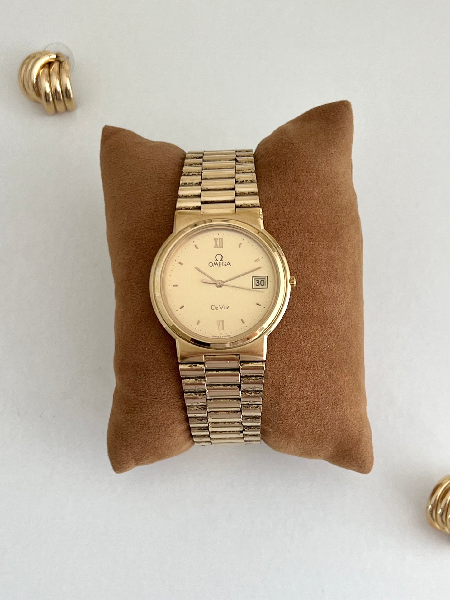 Omega De Ville Gold Tone Unisex Watch with Integrated Bracelet