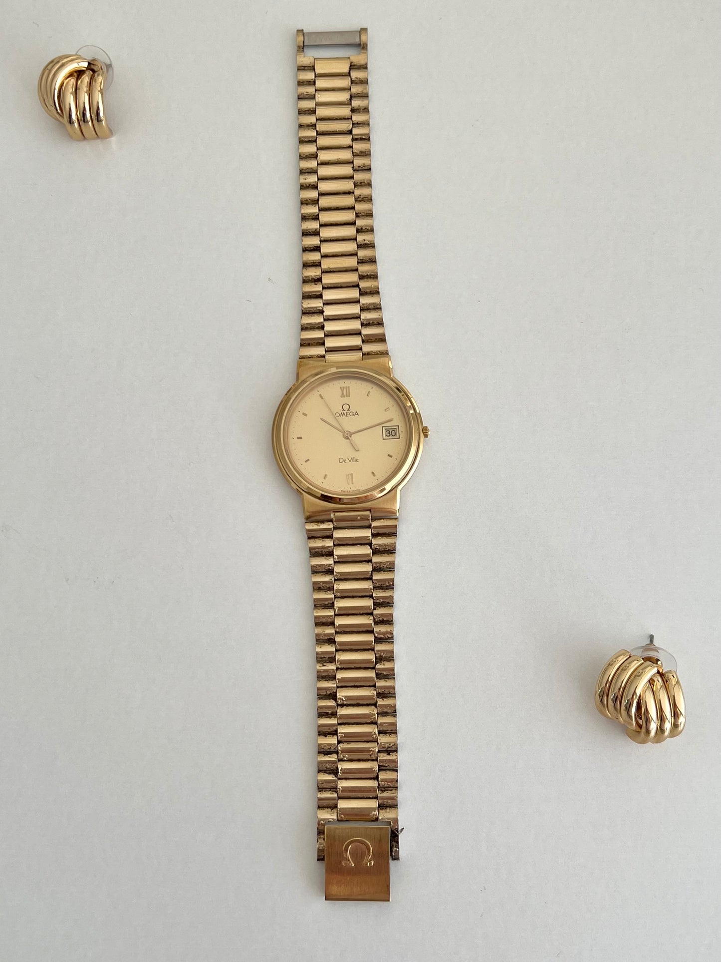Omega De Ville Gold Tone Unisex Watch with Integrated Bracelet