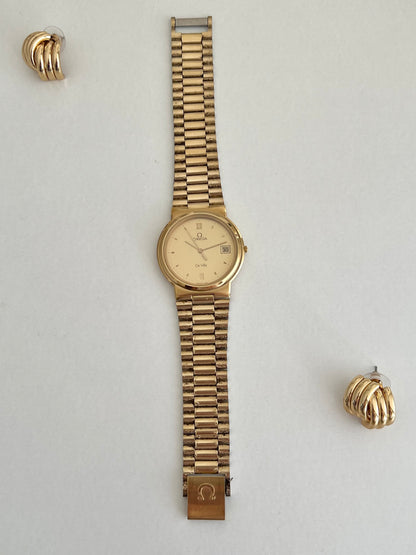 Omega De Ville Gold Tone Unisex Watch with Integrated Bracelet