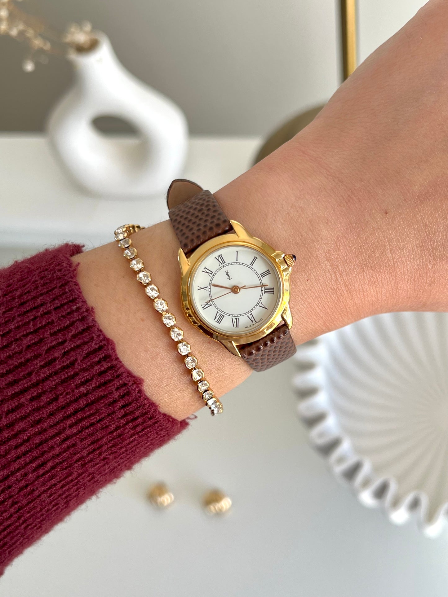 Yves Saint Laurent Roman Numeral Gold Tone Watch