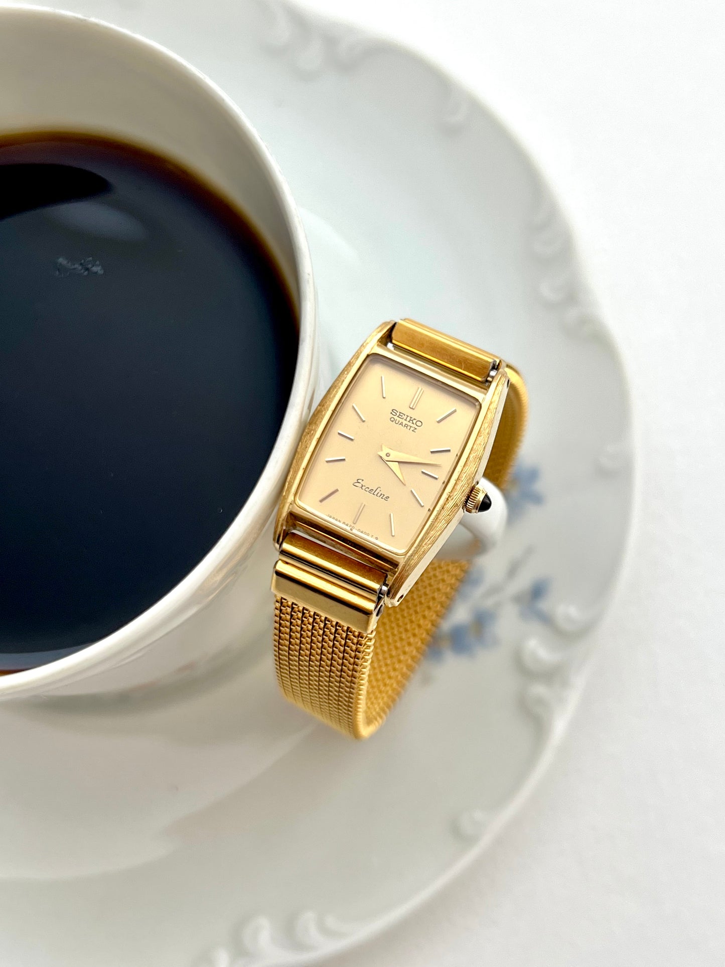 Seiko Exceline Gold Tonneau Women's Watch with Textured Case