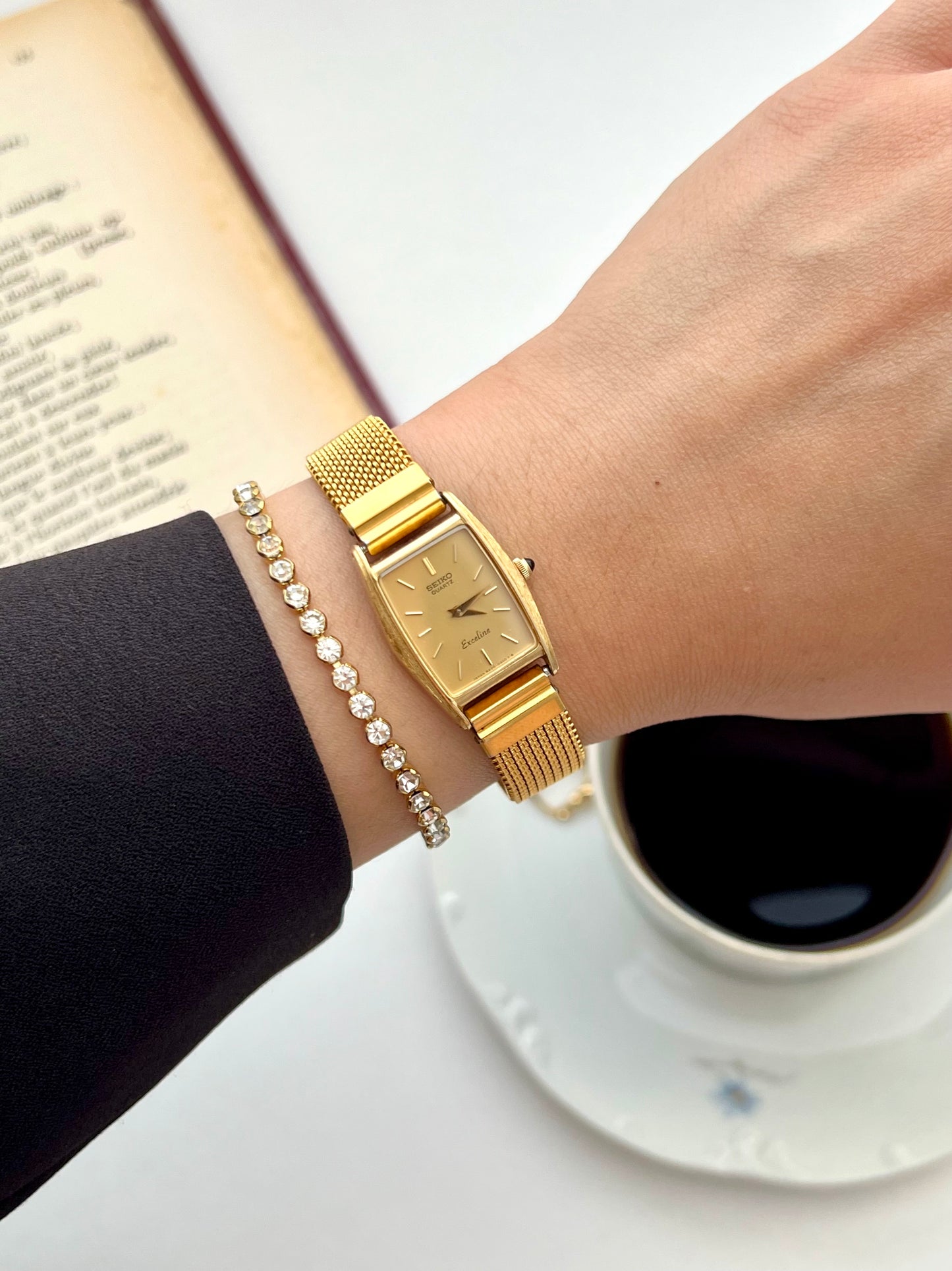 Seiko Exceline Gold Tonneau Women's Watch with Textured Case