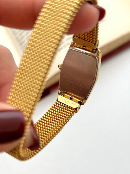 Seiko Exceline Gold Tonneau Women's Watch with Textured Case