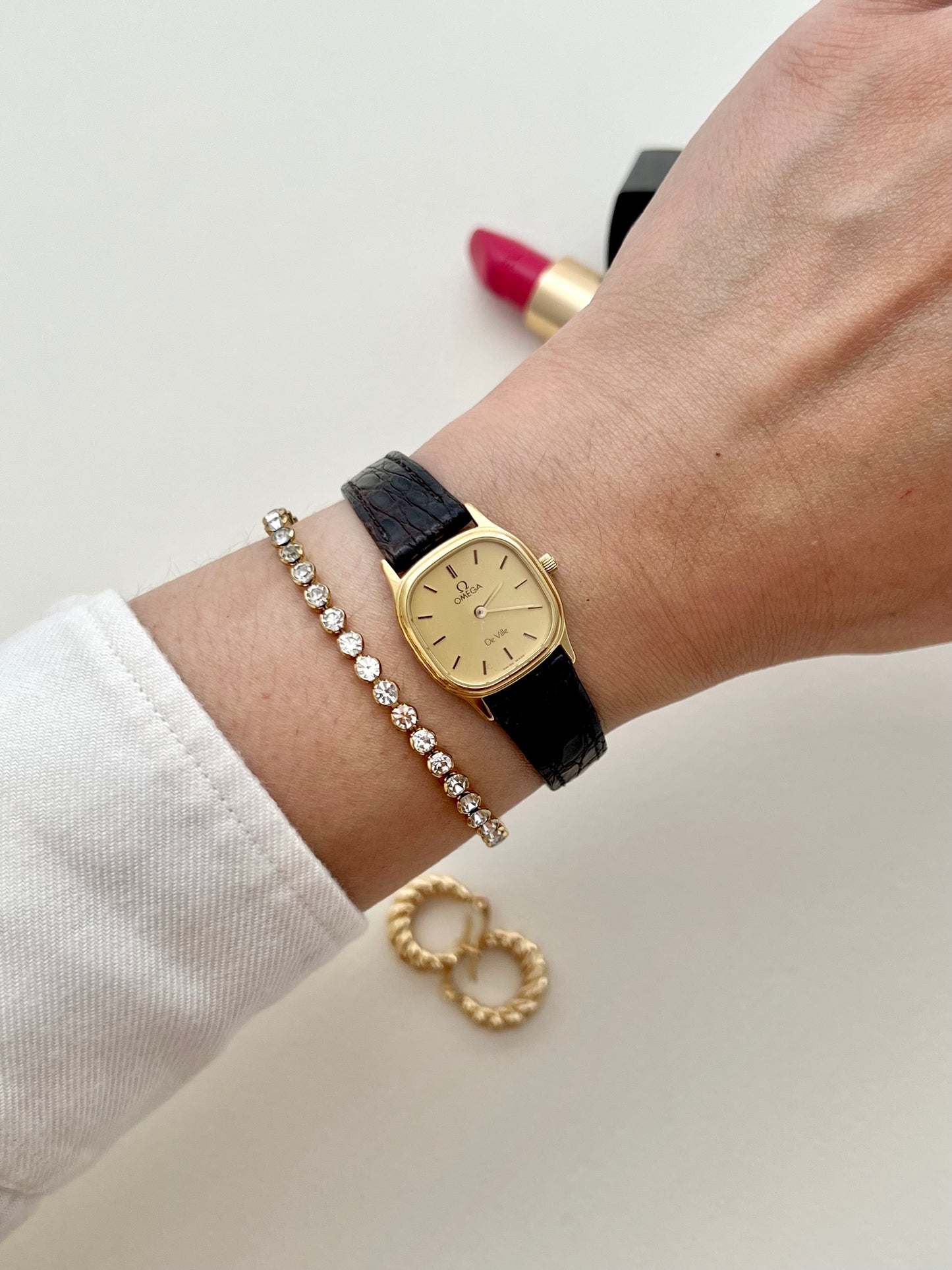 Omega De Ville Gold Tone Cushioned Square Women's Watch