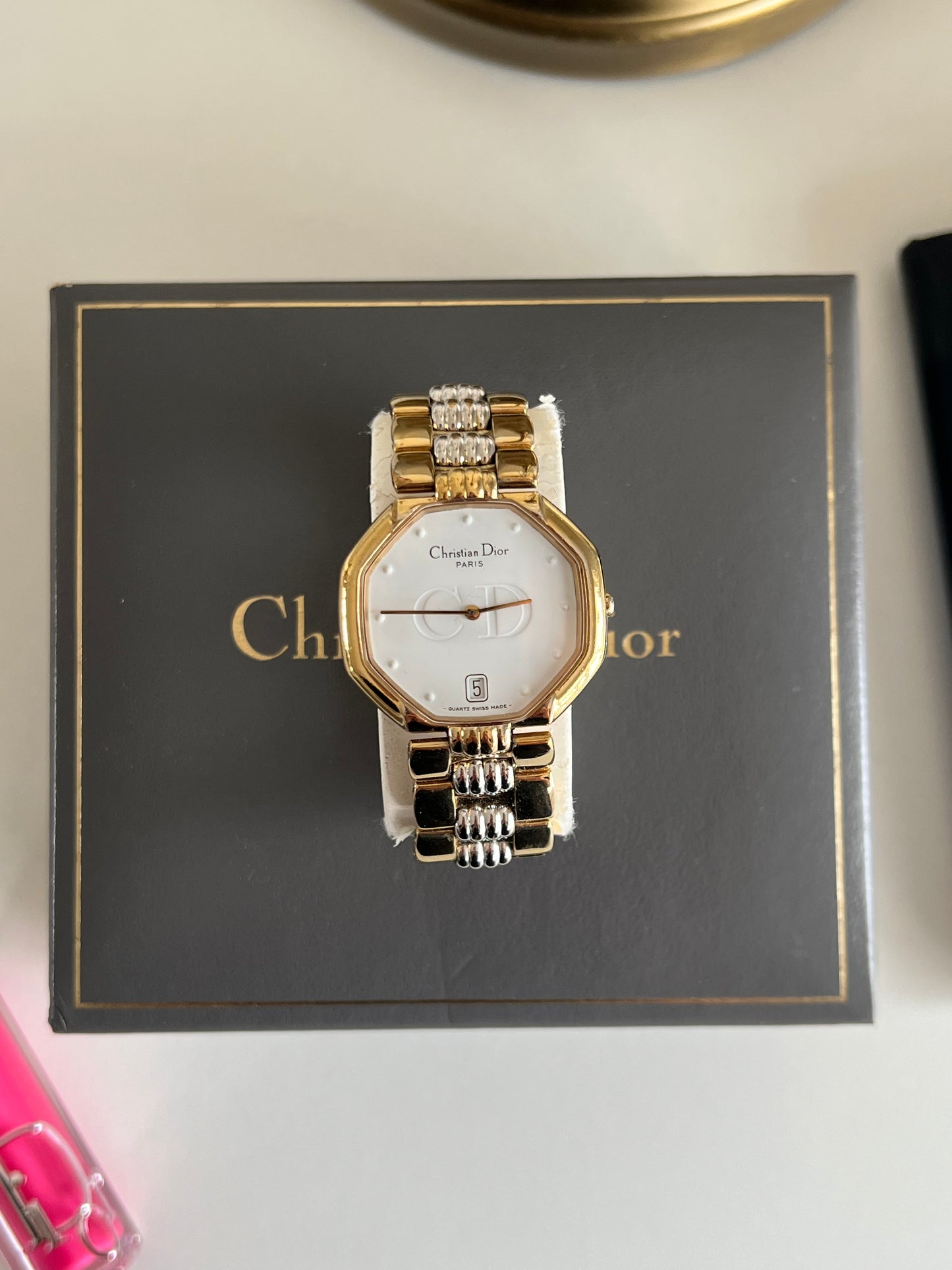 Christian Dior Octagonal Two Tone Bracelet Watch
