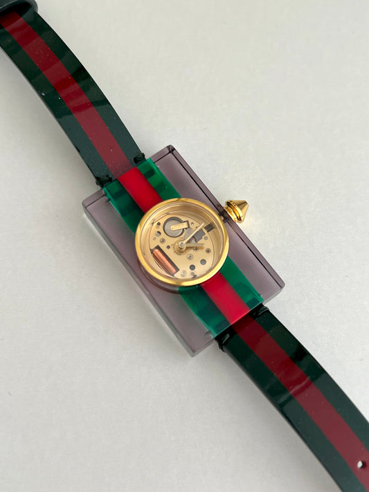 Gucci Skeleton Web Plexiglass Bangle Watch