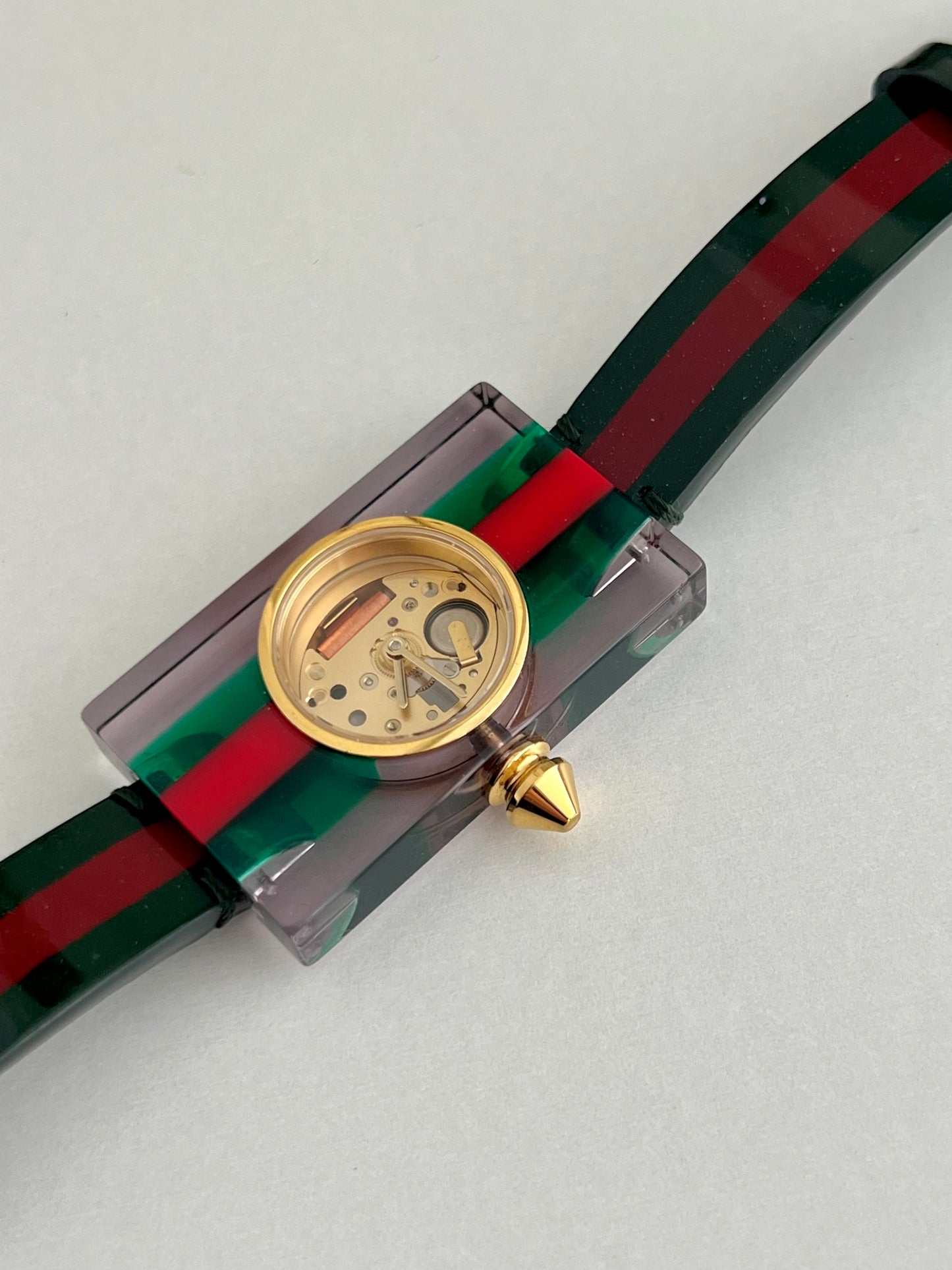 Gucci Skeleton Web Plexiglass Bangle Watch