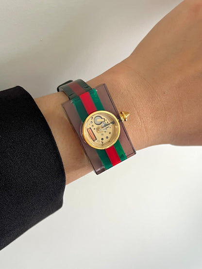Gucci Skeleton Web Plexiglass Bangle Watch