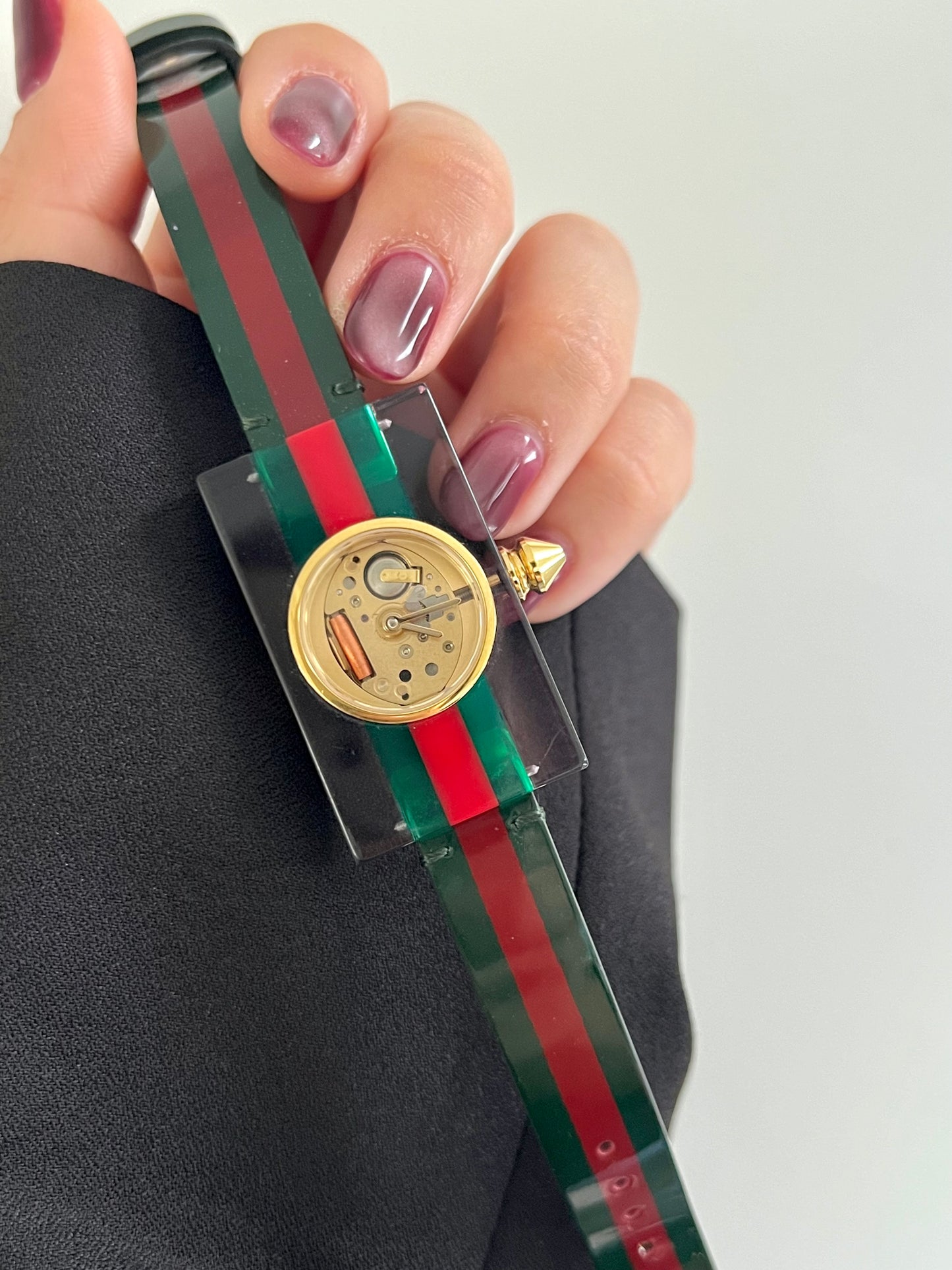 Gucci Skeleton Web Plexiglass Bangle Watch