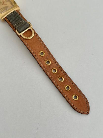Christian Dior Malice Gold Square Watch with Tan Strap