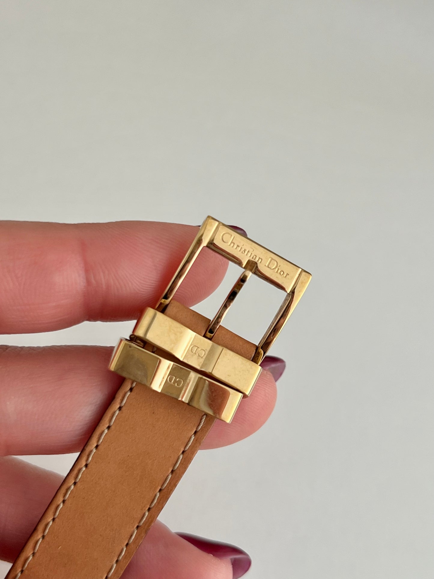 Christian Dior Malice Gold Square Watch with Tan Strap