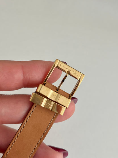 Christian Dior Malice Gold Square Watch with Tan Strap