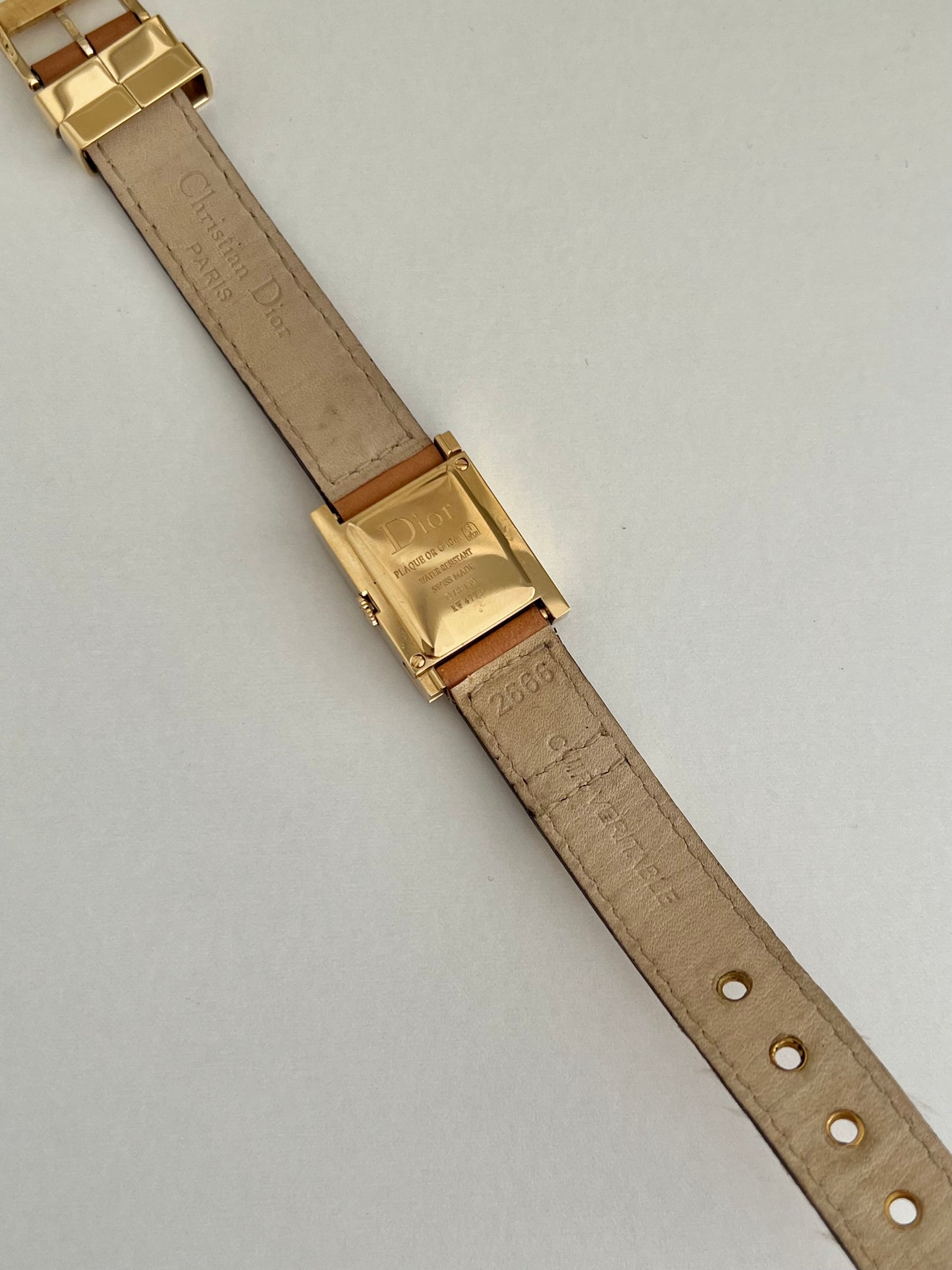 Christian Dior Malice Gold Square Watch with Tan Strap
