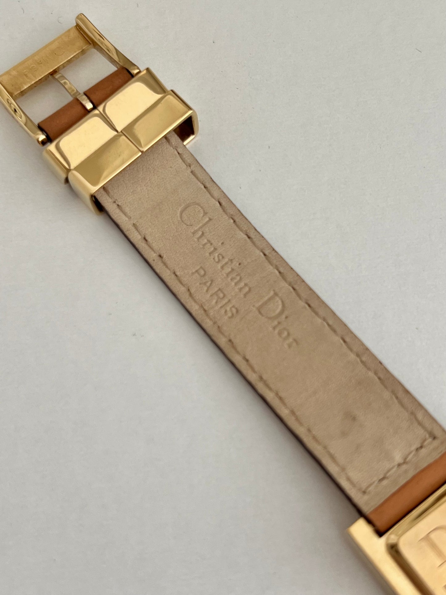 Christian Dior Malice Gold Square Watch with Tan Strap