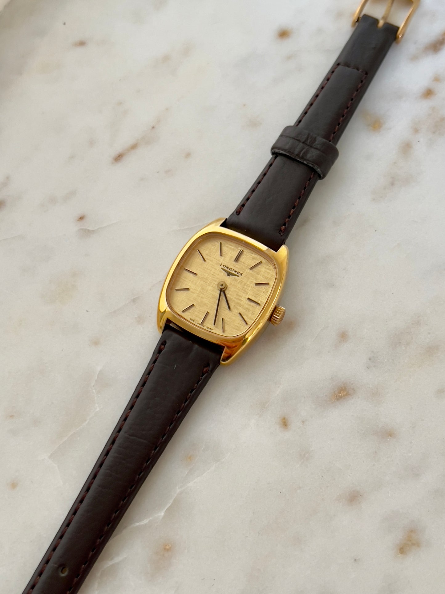 Longines Gold Toned Tonneau Woman's Watch with Parchment Dial