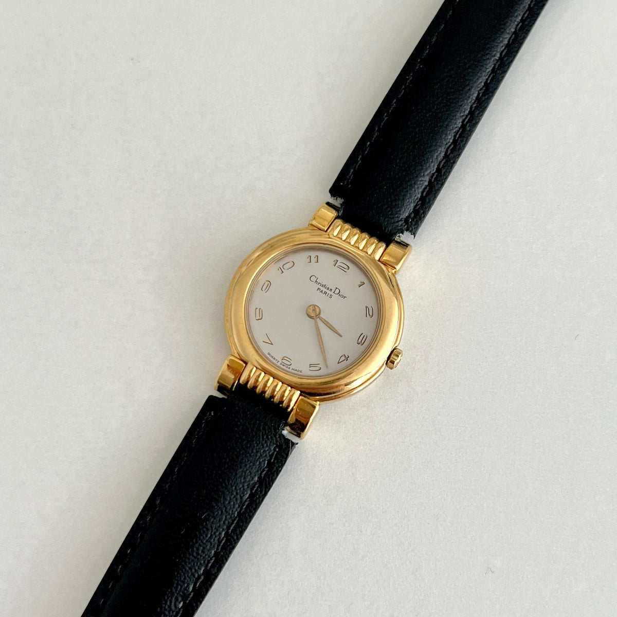Christian Dior Gold Dress Watch with Black Strap