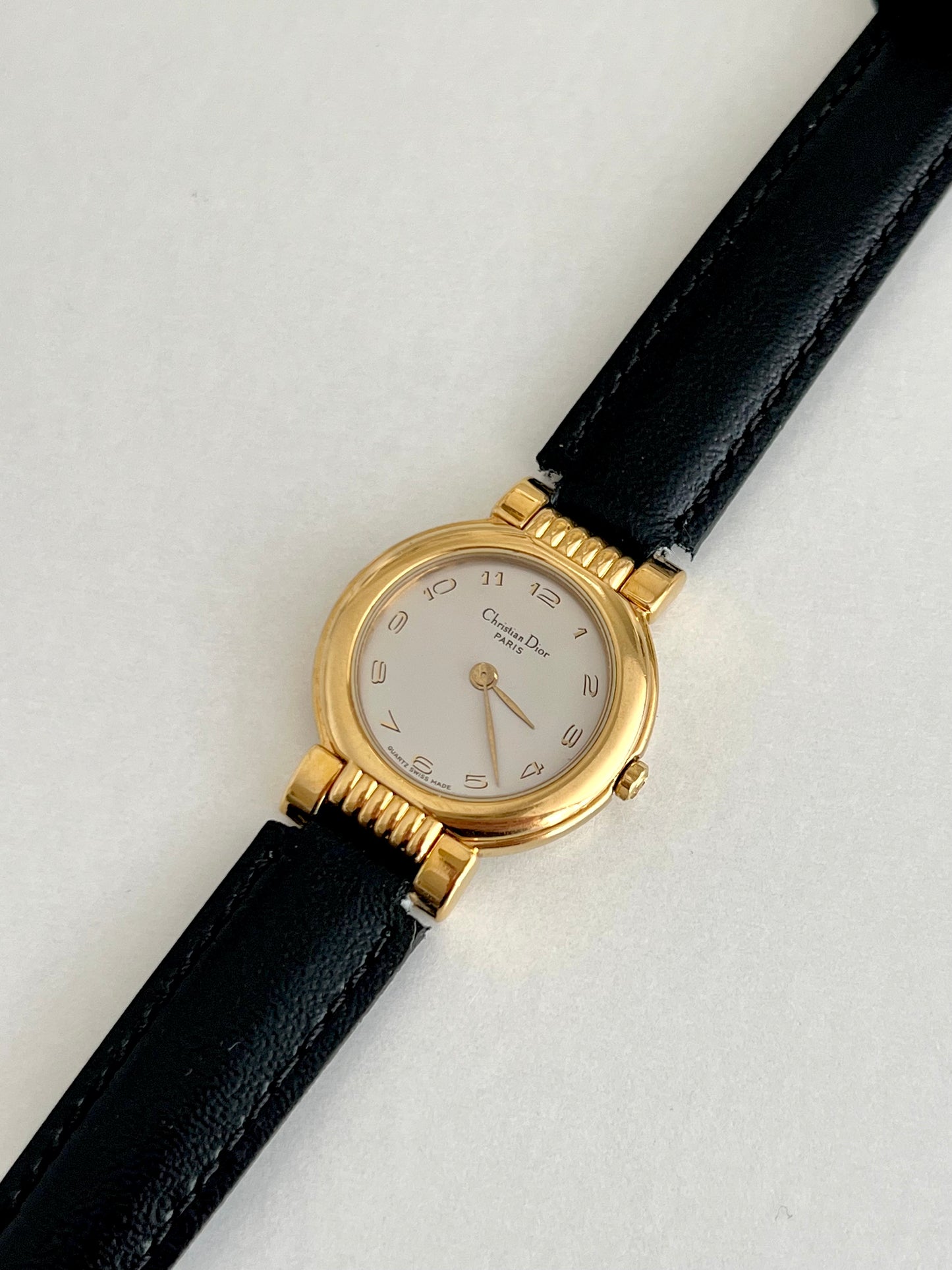 Christian Dior Gold Dress Watch with Black Strap