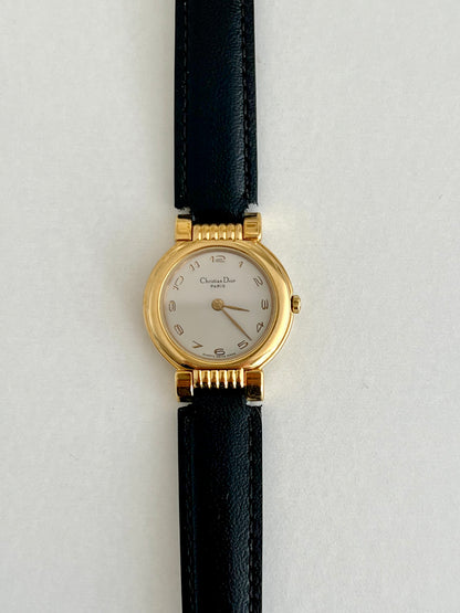 Christian Dior Gold Dress Watch with Black Strap