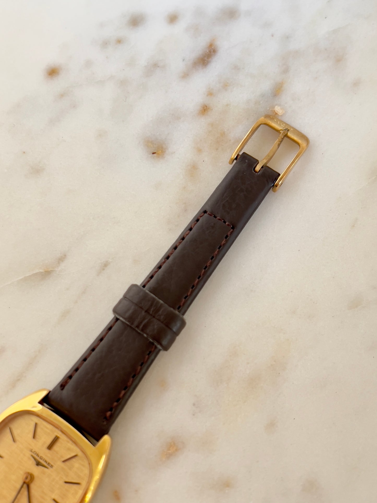 Longines Gold Toned Tonneau Woman's Watch with Parchment Dial