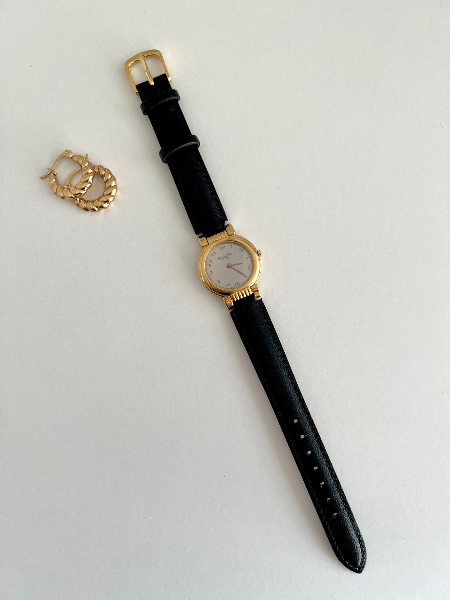 Christian Dior Gold Dress Watch with Black Strap