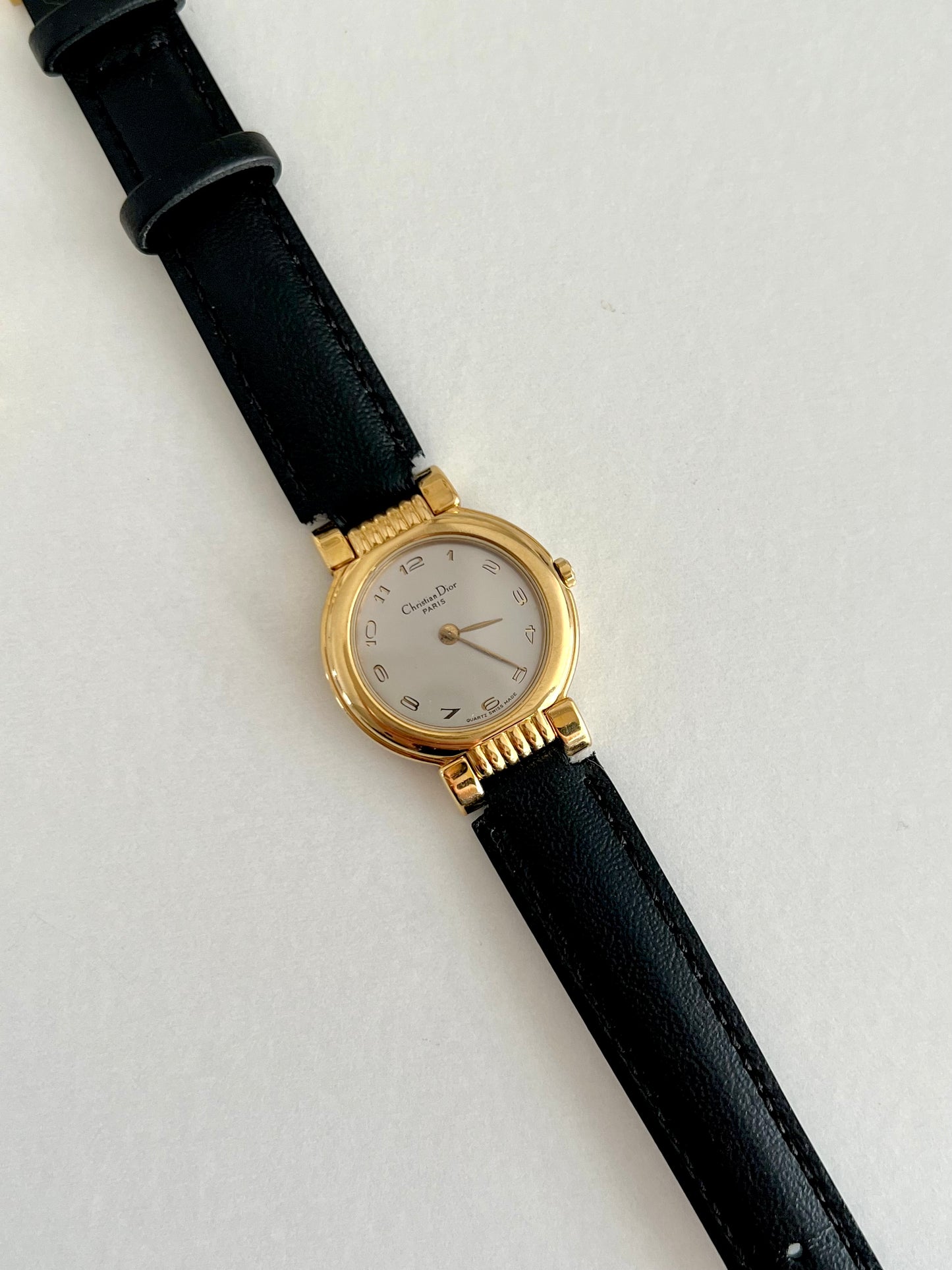 Christian Dior Gold Dress Watch with Black Strap