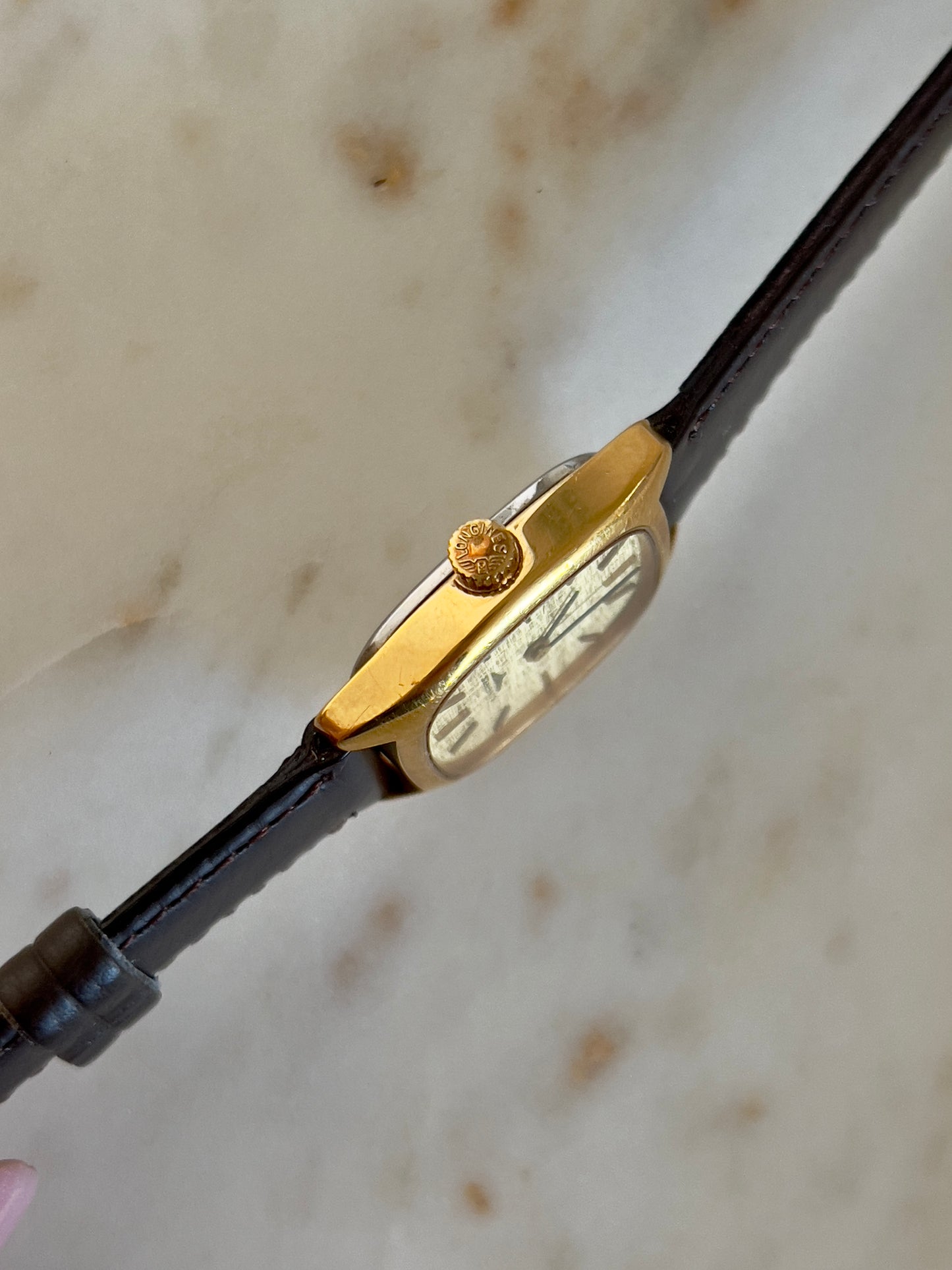 Longines Gold Toned Tonneau Woman's Watch with Parchment Dial