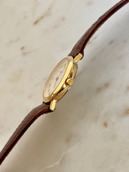 Burberry Gold Watch with Mother of Pearl Dial & Engraved Check Pattern