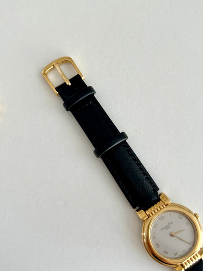 Christian Dior Gold Dress Watch with Black Strap