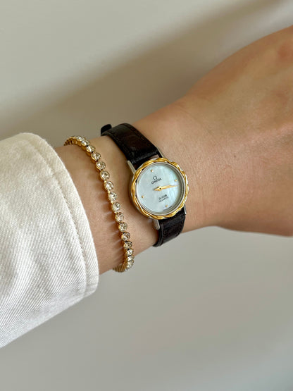Omega De Ville Womens Mother of Pearl Watch Gold Laurel Bezel