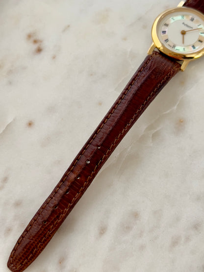 Burberry Gold Watch with Mother of Pearl Dial & Engraved Check Pattern