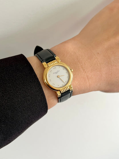 Christian Dior Gold Dress Watch with Black Strap