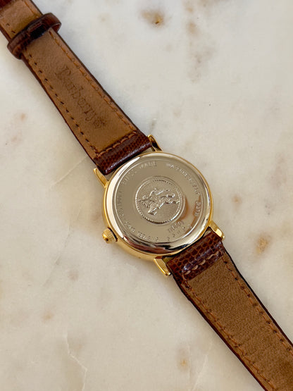 Burberry Gold Watch with Mother of Pearl Dial & Engraved Check Pattern