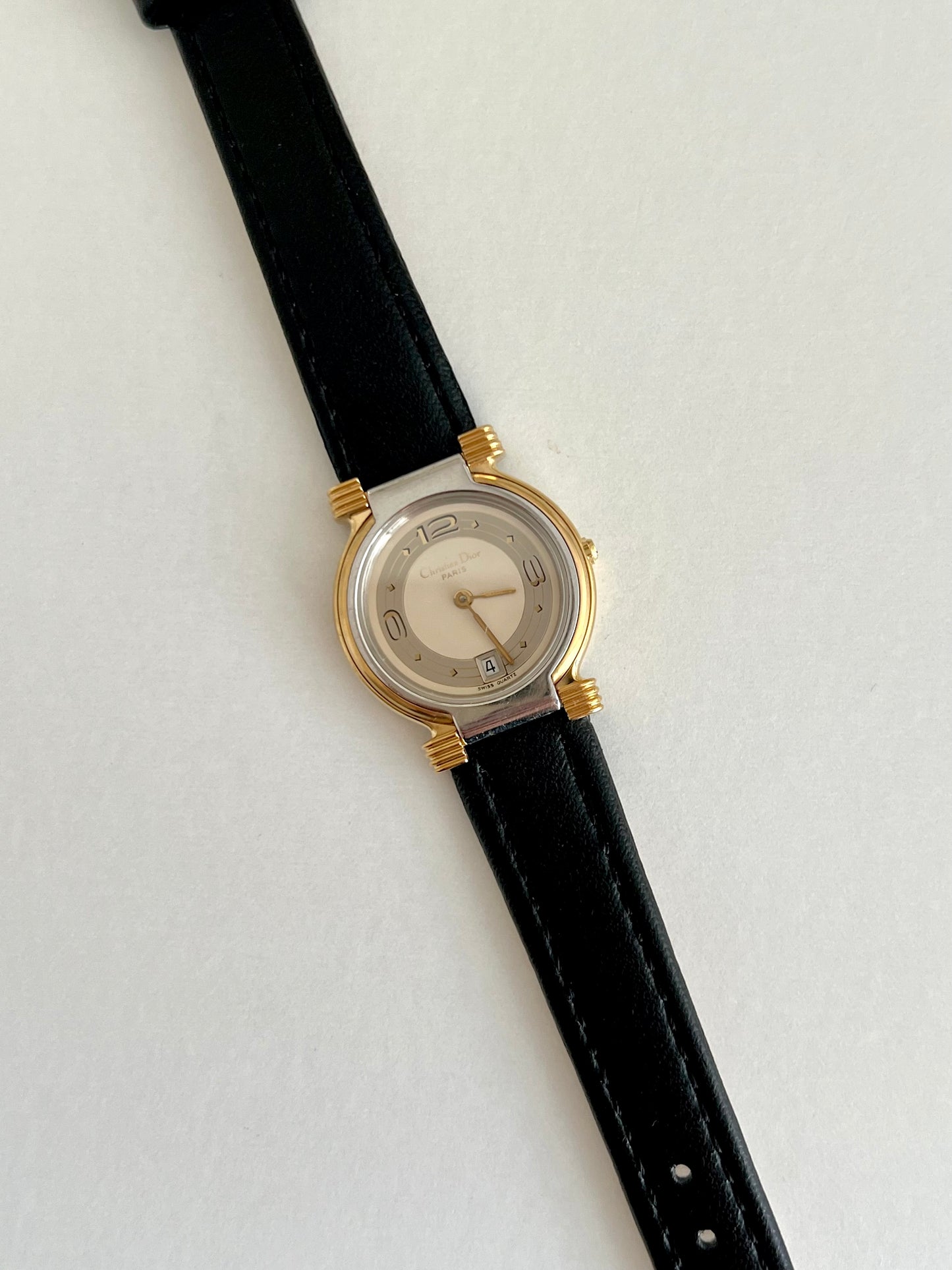 Christian Dior Gold Dress Watch with Black Strap