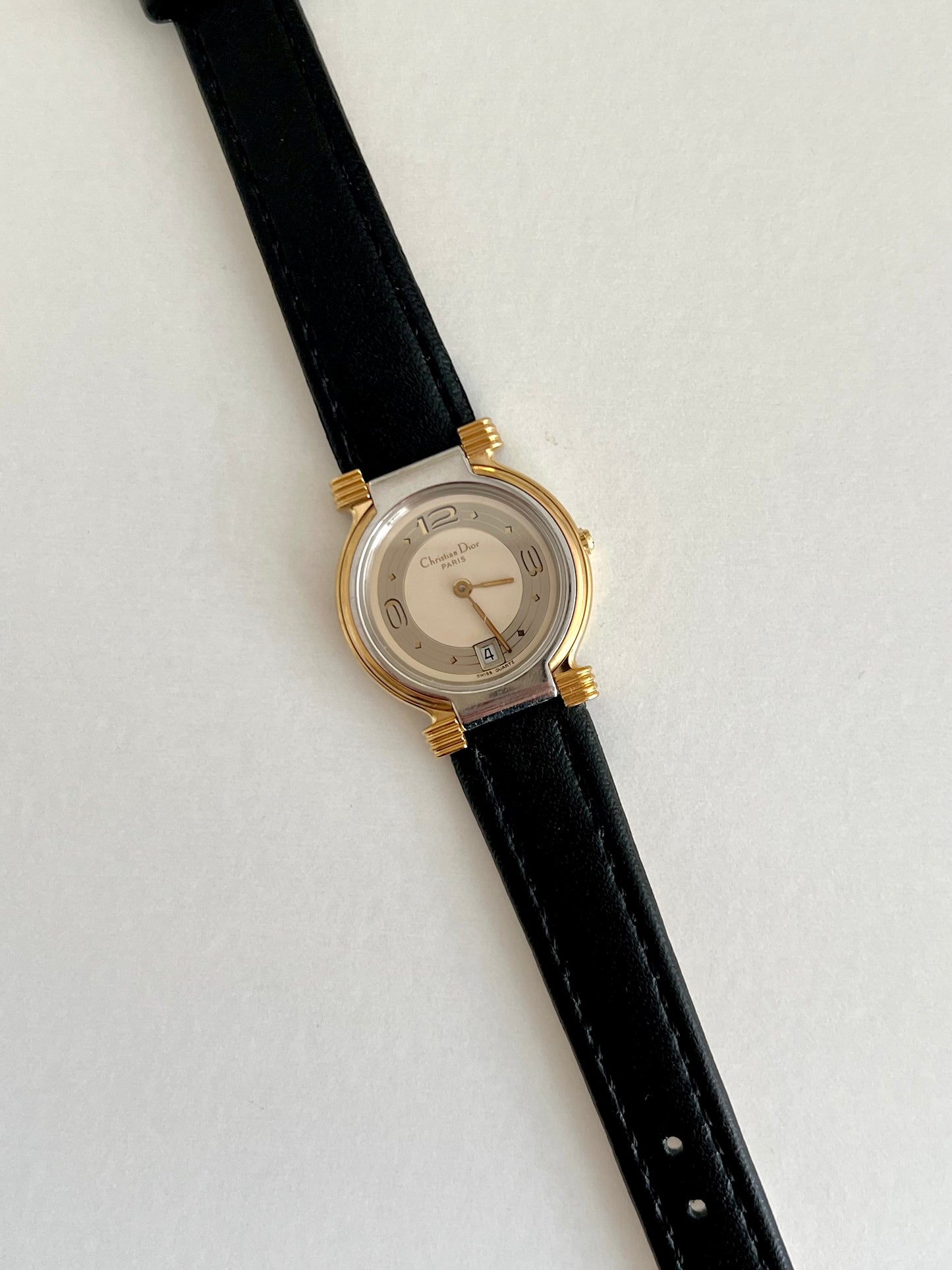 Christian Dior Gold Dress Watch with Black Strap