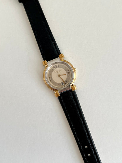 Christian Dior Gold Dress Watch with Black Strap
