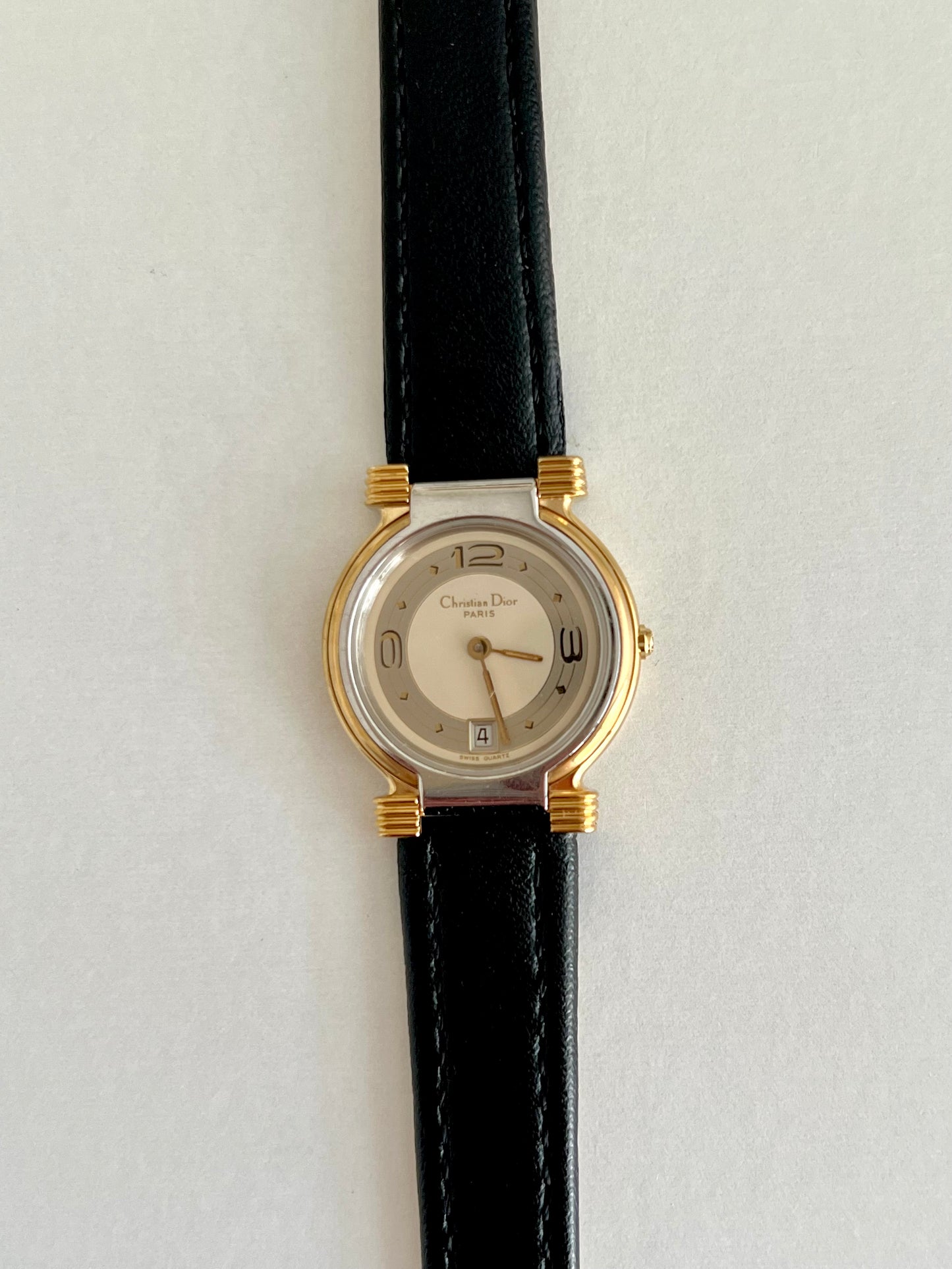 Christian Dior Gold Dress Watch with Black Strap
