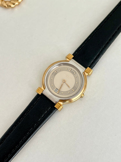 Christian Dior Gold Dress Watch with Black Strap