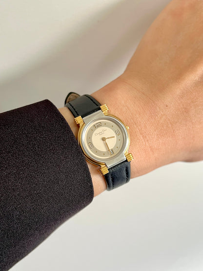 Christian Dior Gold Dress Watch with Black Strap