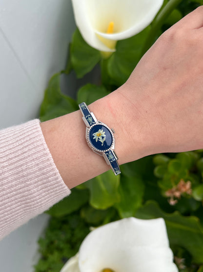 Andre Mouche Edelweiss Silver Tone Enamel Women’s Secret Watch