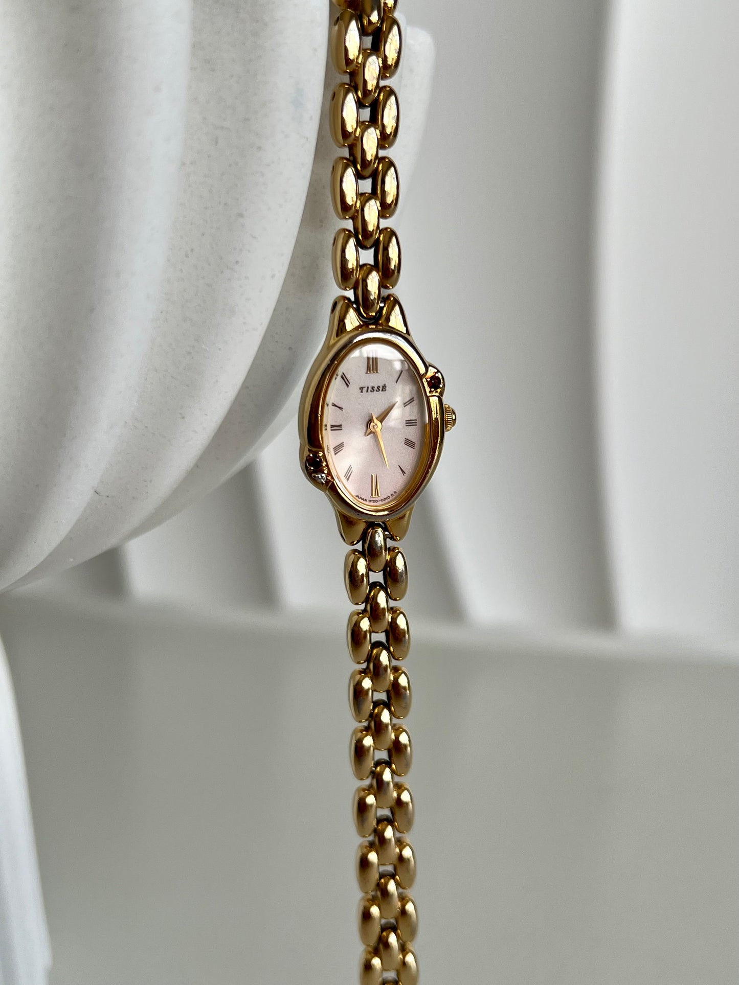 Seiko Tisse Gold Bead Bracelet Women's Watch with Encrusted Ruby & Diamond