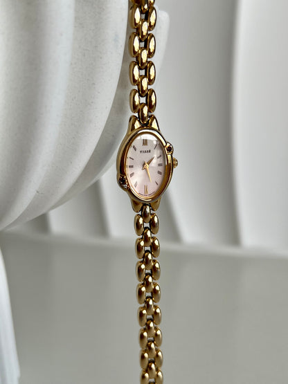 Seiko Tisse Gold Bead Bracelet Women's Watch with Encrusted Ruby & Diamond